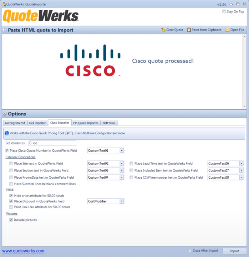 QuoteWerks Quote Importer for Cisco