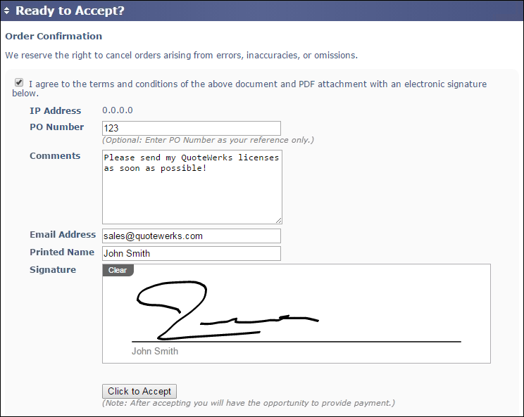 QuoteWerks Electronic Signature